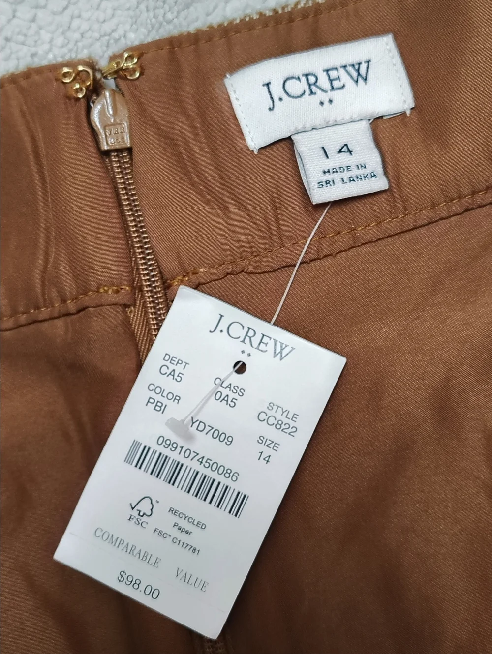 NWT J. Crew Sailor A Line Wool Blend Camel Herringbone Skirt Women's 14 Classic